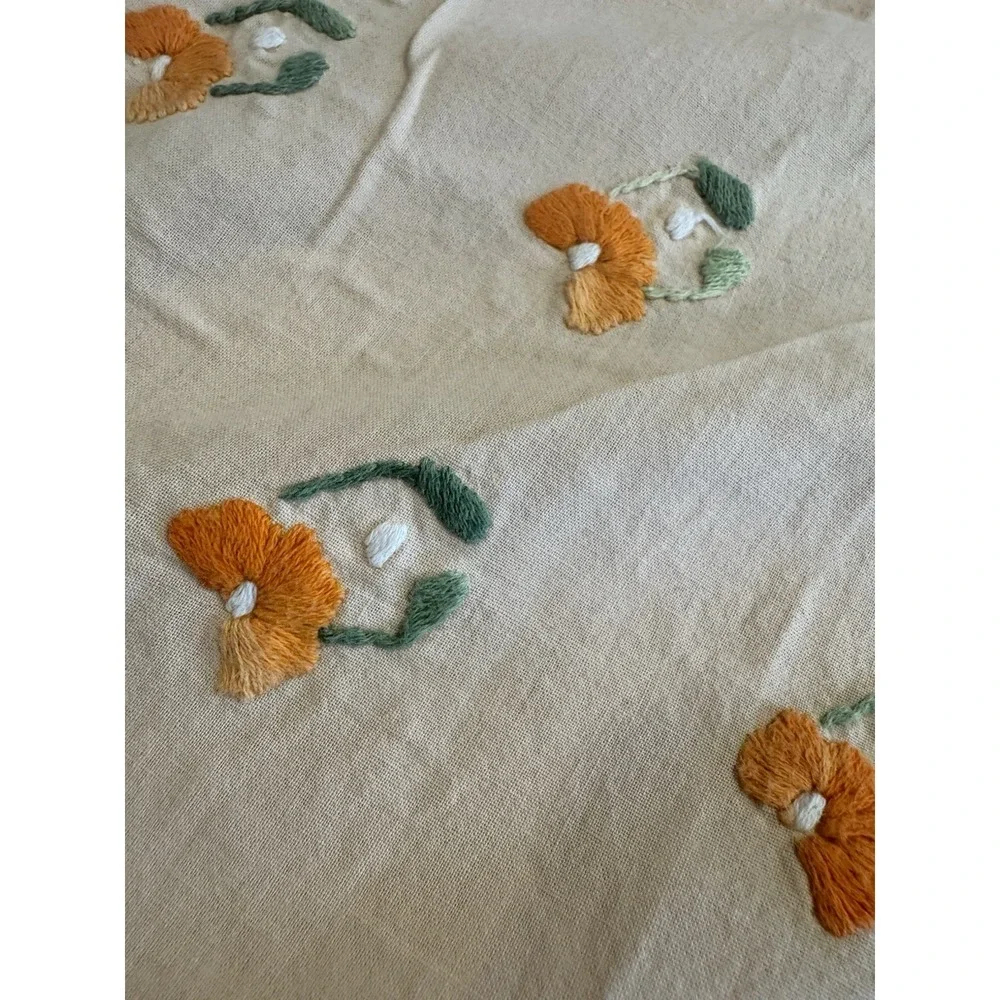 Vintage Handmade Embroidered Cotton Bedspread Coverlet 81.5x92 w/ 2 Pillowcases